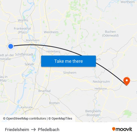 Friedelsheim to Pfedelbach map