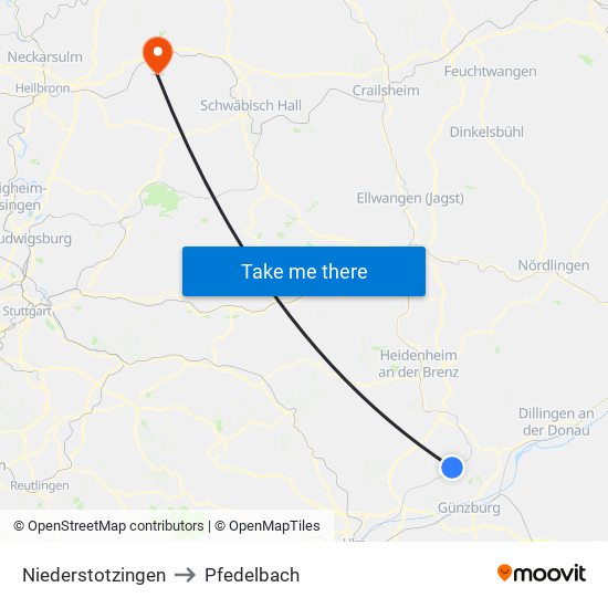 Niederstotzingen to Pfedelbach map