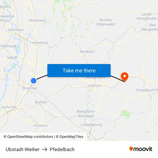 Ubstadt-Weiher to Pfedelbach map