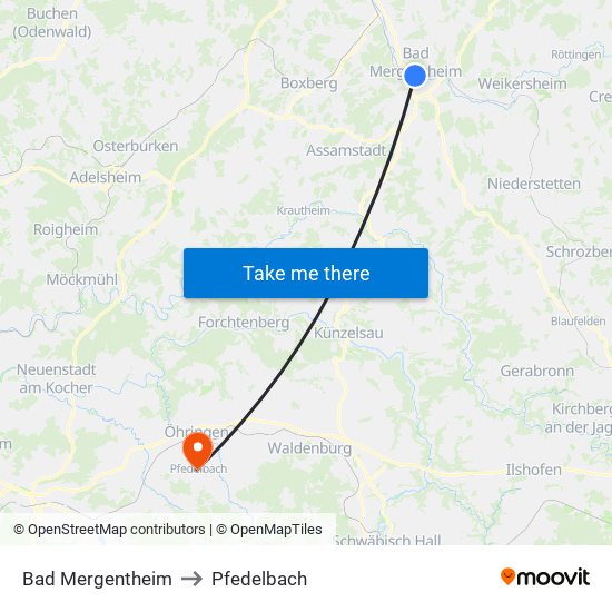 Bad Mergentheim to Pfedelbach map