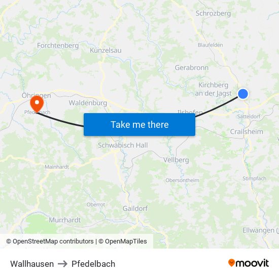 Wallhausen to Pfedelbach map