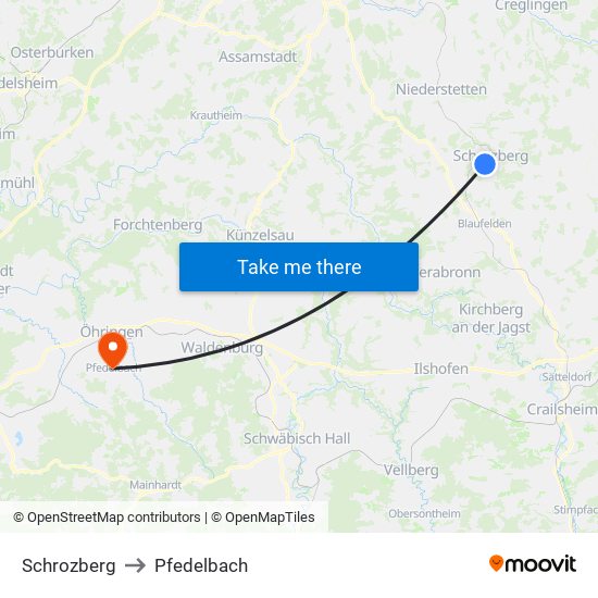Schrozberg to Pfedelbach map
