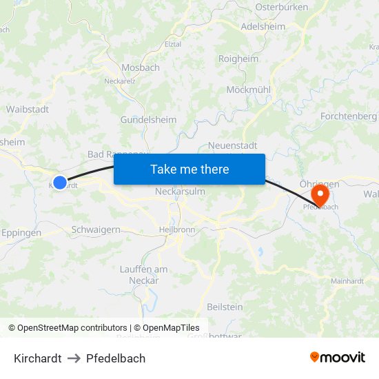 Kirchardt to Pfedelbach map
