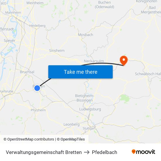 Verwaltungsgemeinschaft Bretten to Pfedelbach map