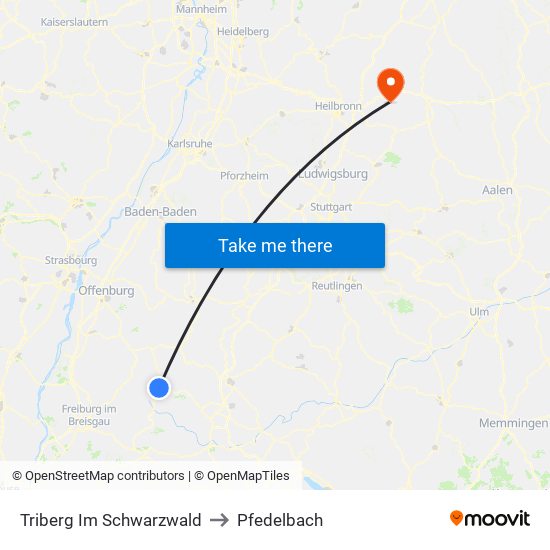 Triberg Im Schwarzwald to Pfedelbach map