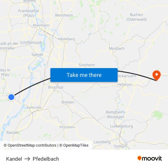 Kandel to Pfedelbach map