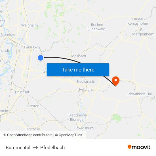 Bammental to Pfedelbach map