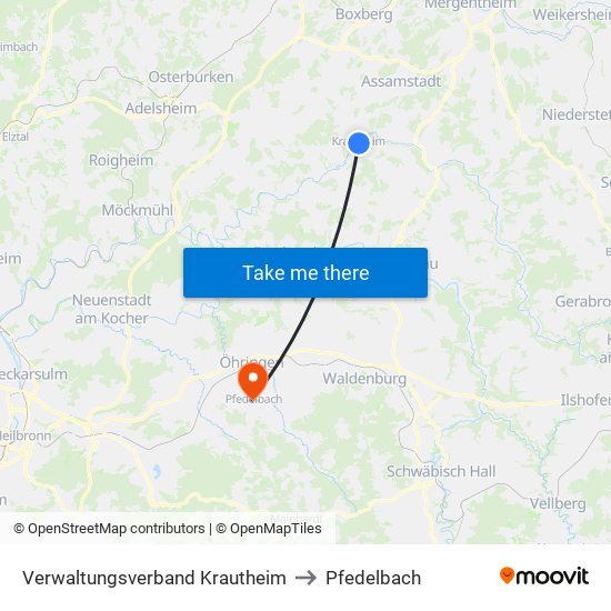 Verwaltungsverband Krautheim to Pfedelbach map