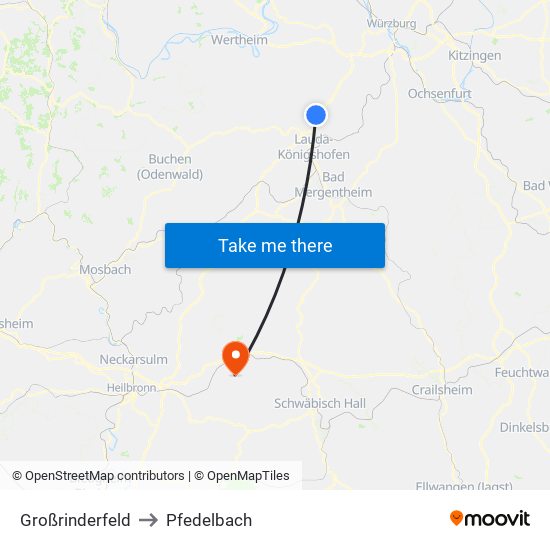 Großrinderfeld to Pfedelbach map