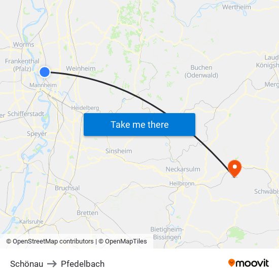 Schönau to Pfedelbach map