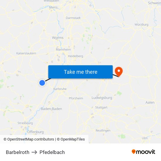 Barbelroth to Pfedelbach map