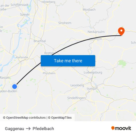 Gaggenau to Pfedelbach map