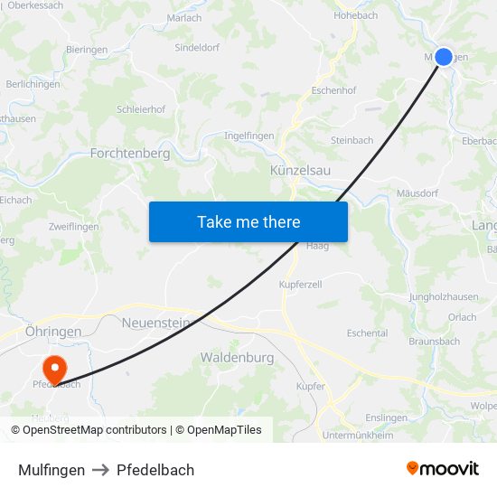 Mulfingen to Pfedelbach map