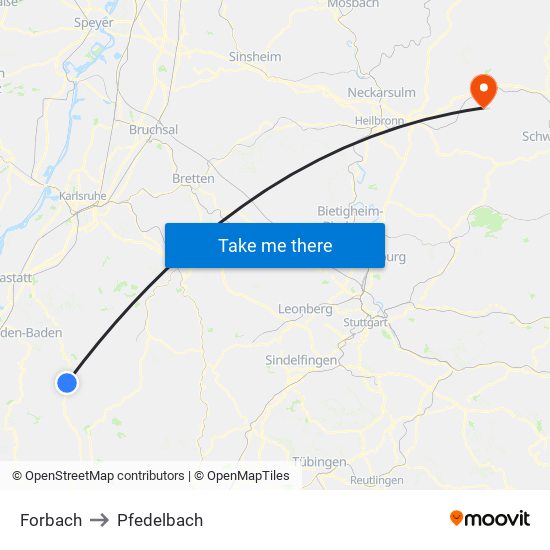 Forbach to Pfedelbach map