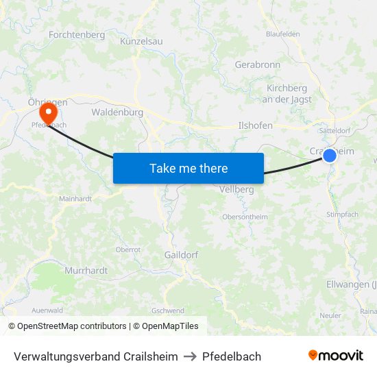 Verwaltungsverband Crailsheim to Pfedelbach map