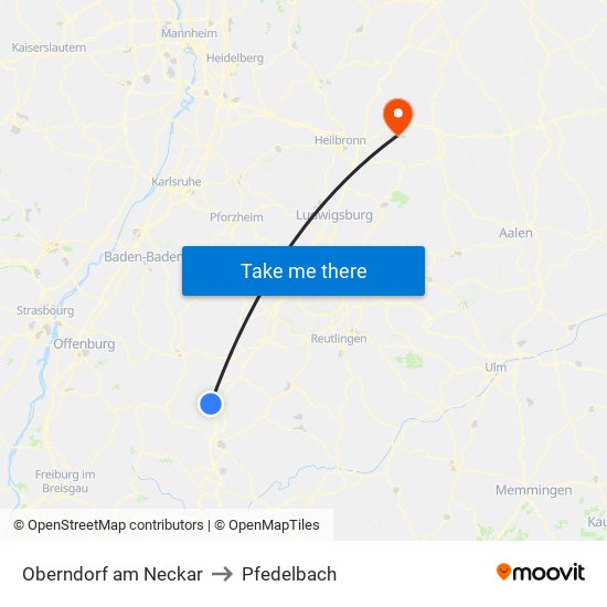 Oberndorf am Neckar to Pfedelbach map