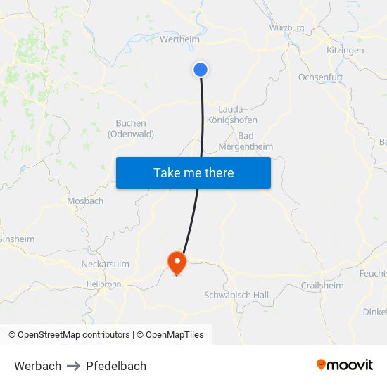 Werbach to Pfedelbach map