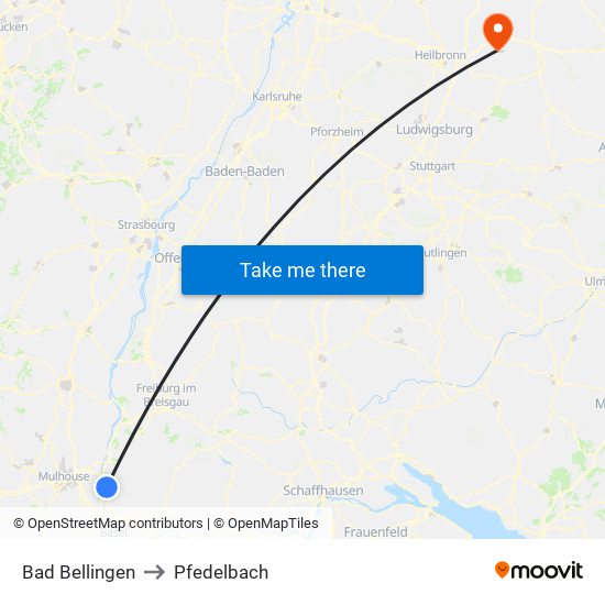 Bad Bellingen to Pfedelbach map