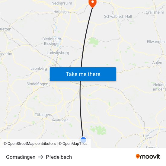 Gomadingen to Pfedelbach map