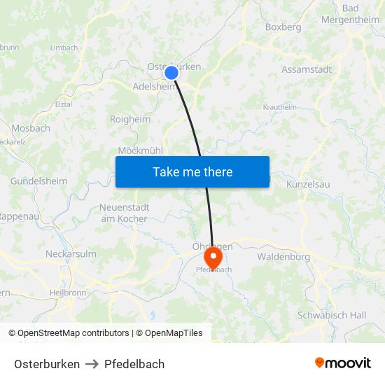 Osterburken to Pfedelbach map