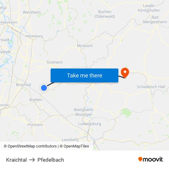 Kraichtal to Pfedelbach map