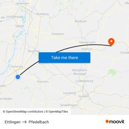 Ettlingen to Pfedelbach map