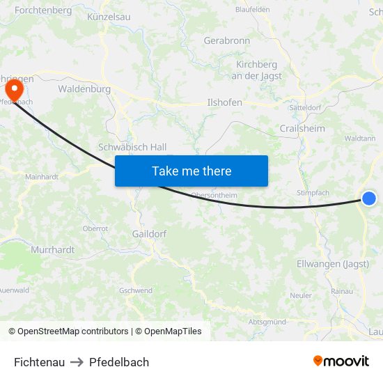 Fichtenau to Pfedelbach map