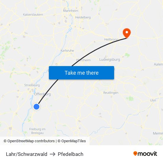 Lahr/Schwarzwald to Pfedelbach map