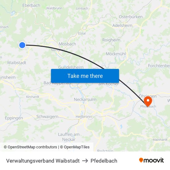 Verwaltungsverband Waibstadt to Pfedelbach map