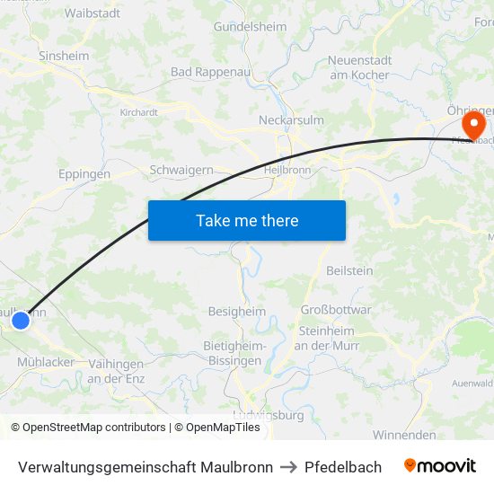 Verwaltungsgemeinschaft Maulbronn to Pfedelbach map