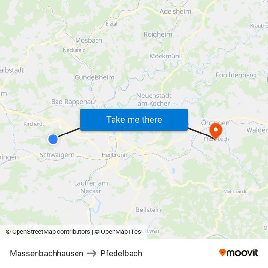 Massenbachhausen to Pfedelbach map