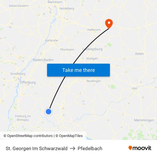 St. Georgen Im Schwarzwald to Pfedelbach map