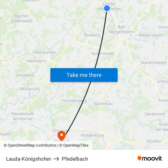 Lauda-Königshofen to Pfedelbach map