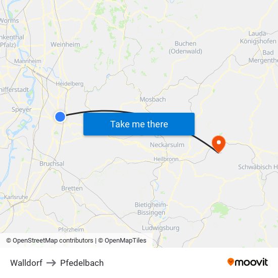 Walldorf to Pfedelbach map