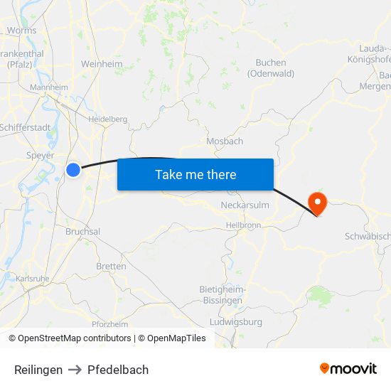 Reilingen to Pfedelbach map