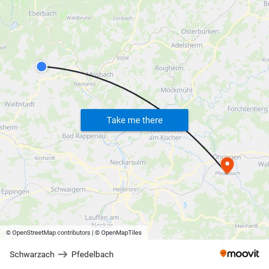 Schwarzach to Pfedelbach map