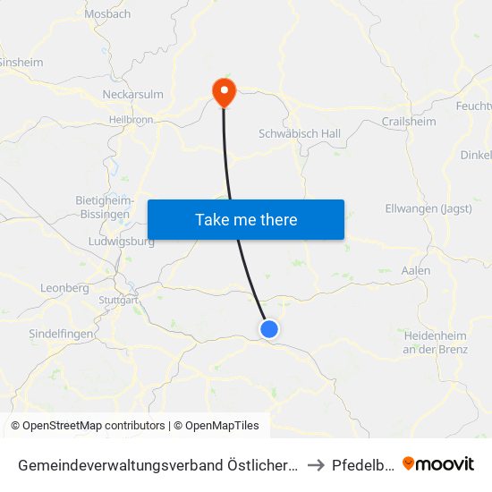 Gemeindeverwaltungsverband Östlicher Schurwald to Pfedelbach map