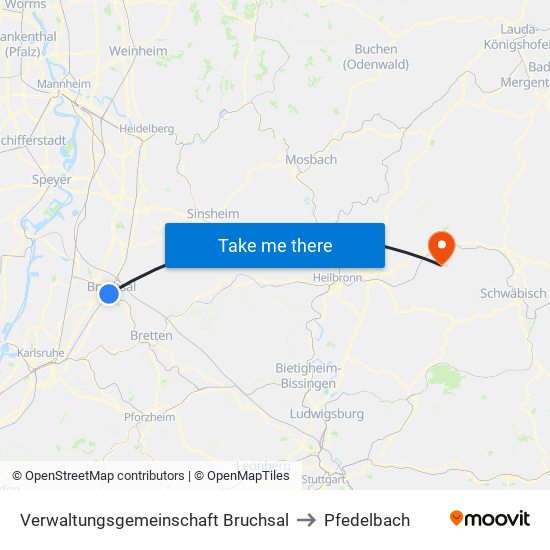 Verwaltungsgemeinschaft Bruchsal to Pfedelbach map