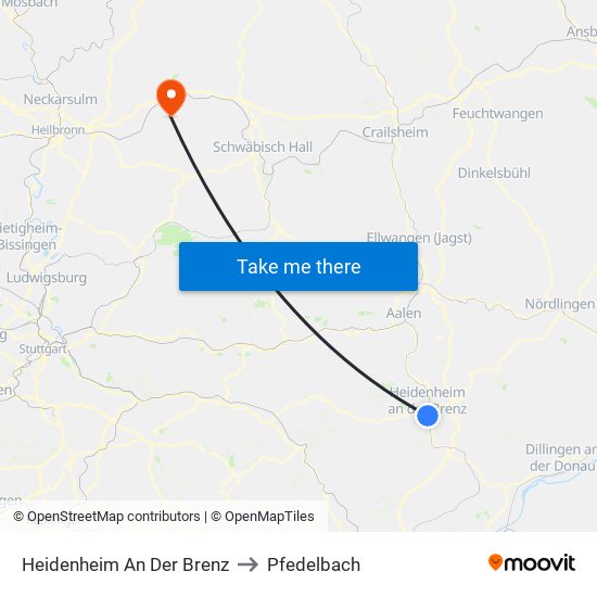 Heidenheim An Der Brenz to Pfedelbach map