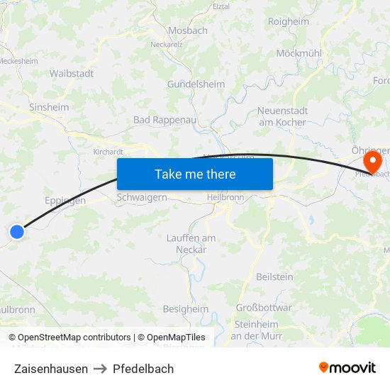 Zaisenhausen to Pfedelbach map