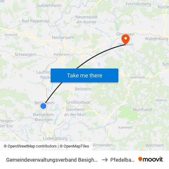 Gemeindeverwaltungsverband Besigheim to Pfedelbach map