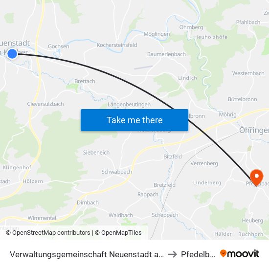 Verwaltungsgemeinschaft Neuenstadt am Kocher to Pfedelbach map