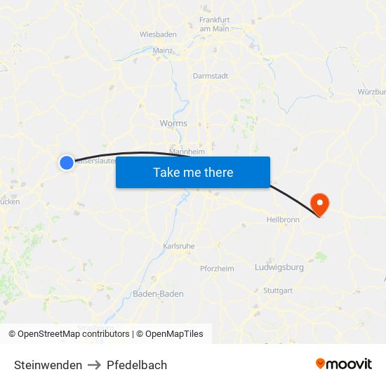 Steinwenden to Pfedelbach map