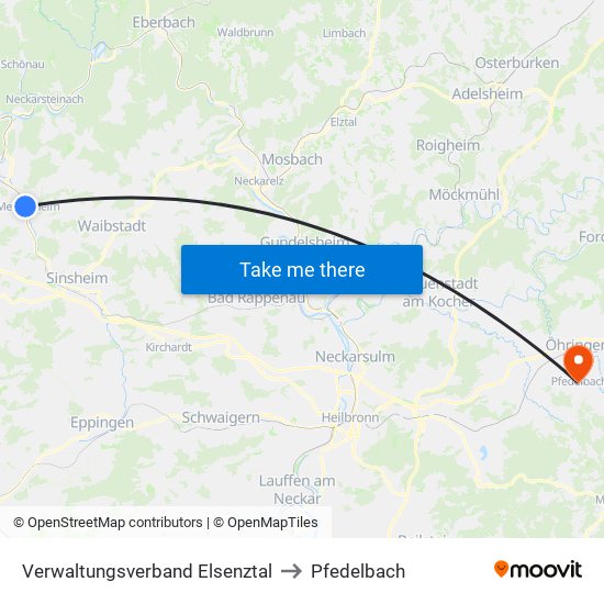 Verwaltungsverband Elsenztal to Pfedelbach map