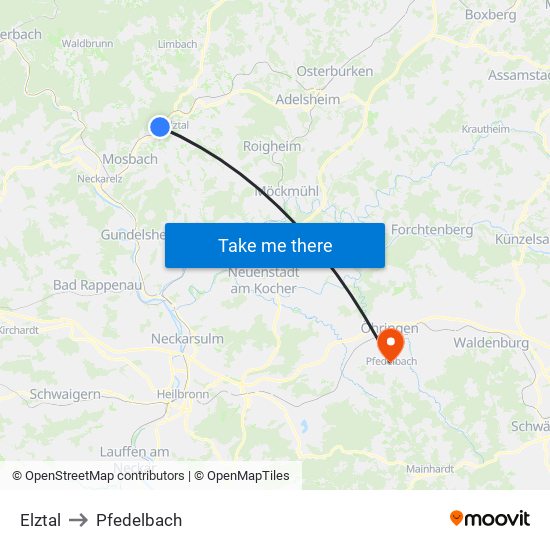 Elztal to Pfedelbach map