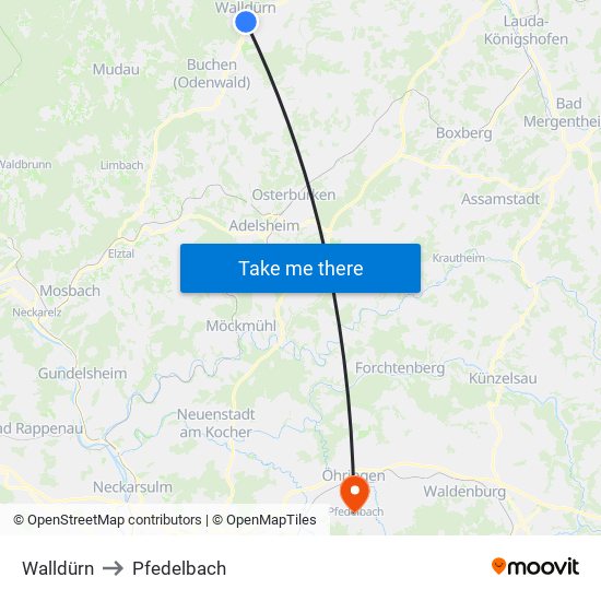 Walldürn to Pfedelbach map