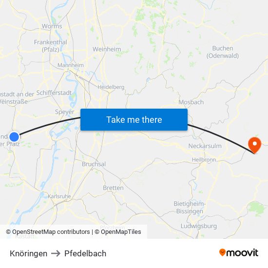 Knöringen to Pfedelbach map