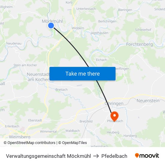 Verwaltungsgemeinschaft Möckmühl to Pfedelbach map