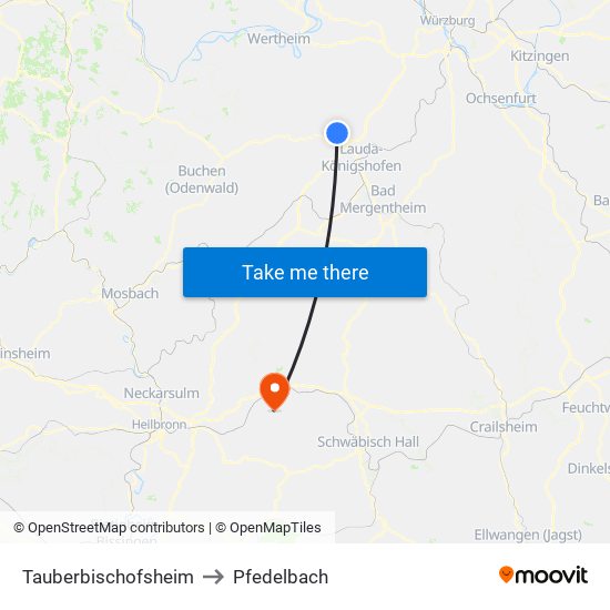 Tauberbischofsheim to Pfedelbach map