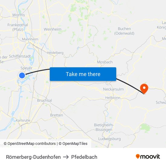 Römerberg-Dudenhofen to Pfedelbach map